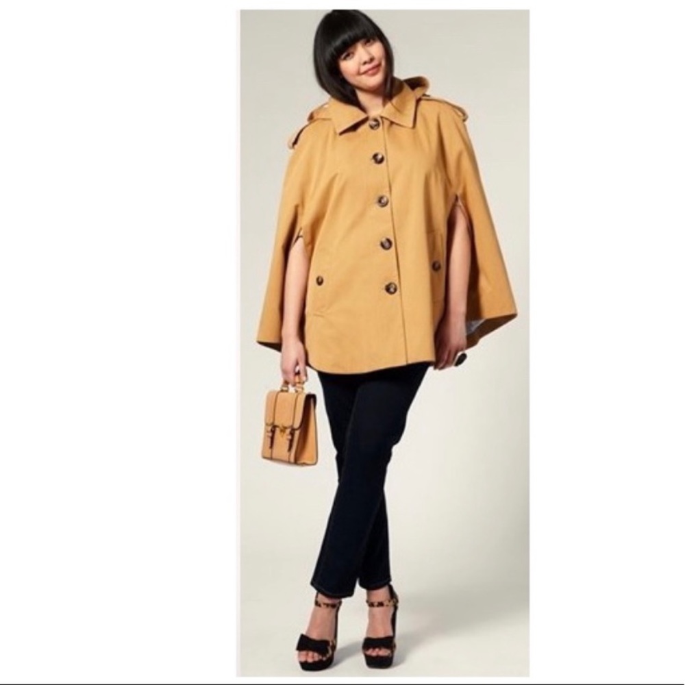 ASOS petite cape poncho coat with hoodie, button